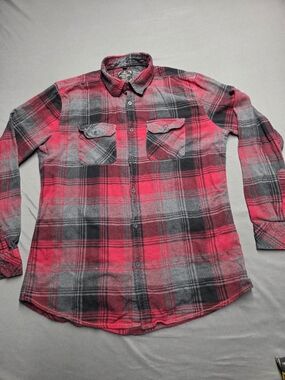 Point Zero Gold Black Label Red Plaid Flannel Shirt Men's Size M  Semi Fit